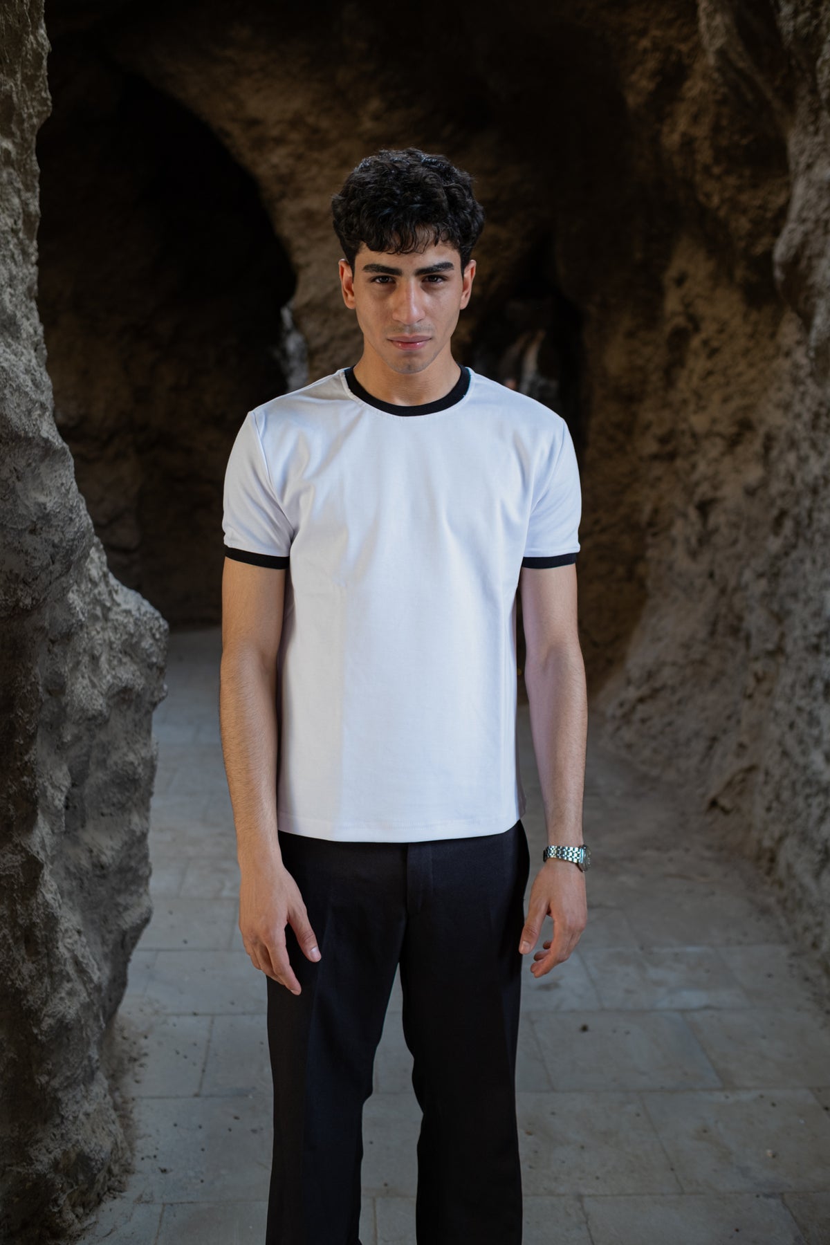 Cropped Muscle Fit Ringer Tee | White