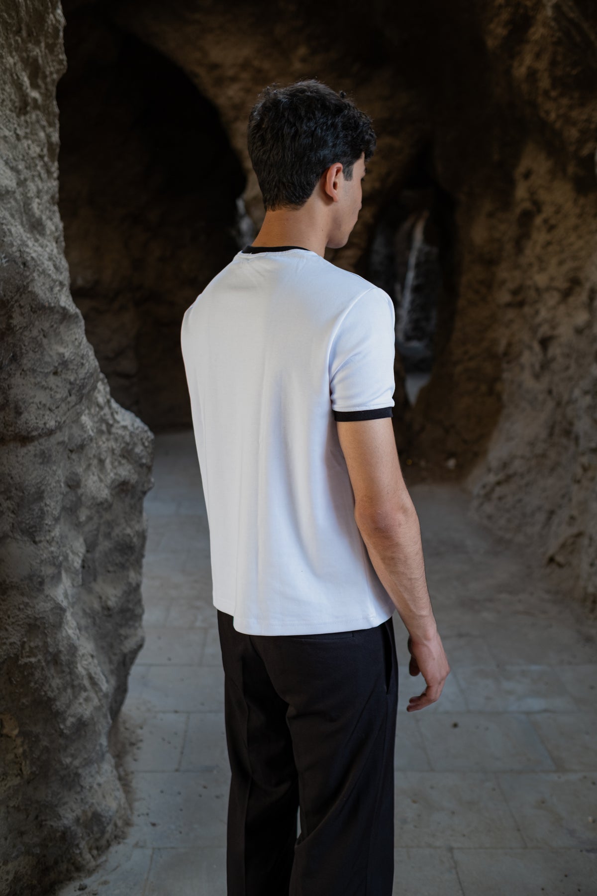 Cropped Muscle Fit Ringer Tee | White