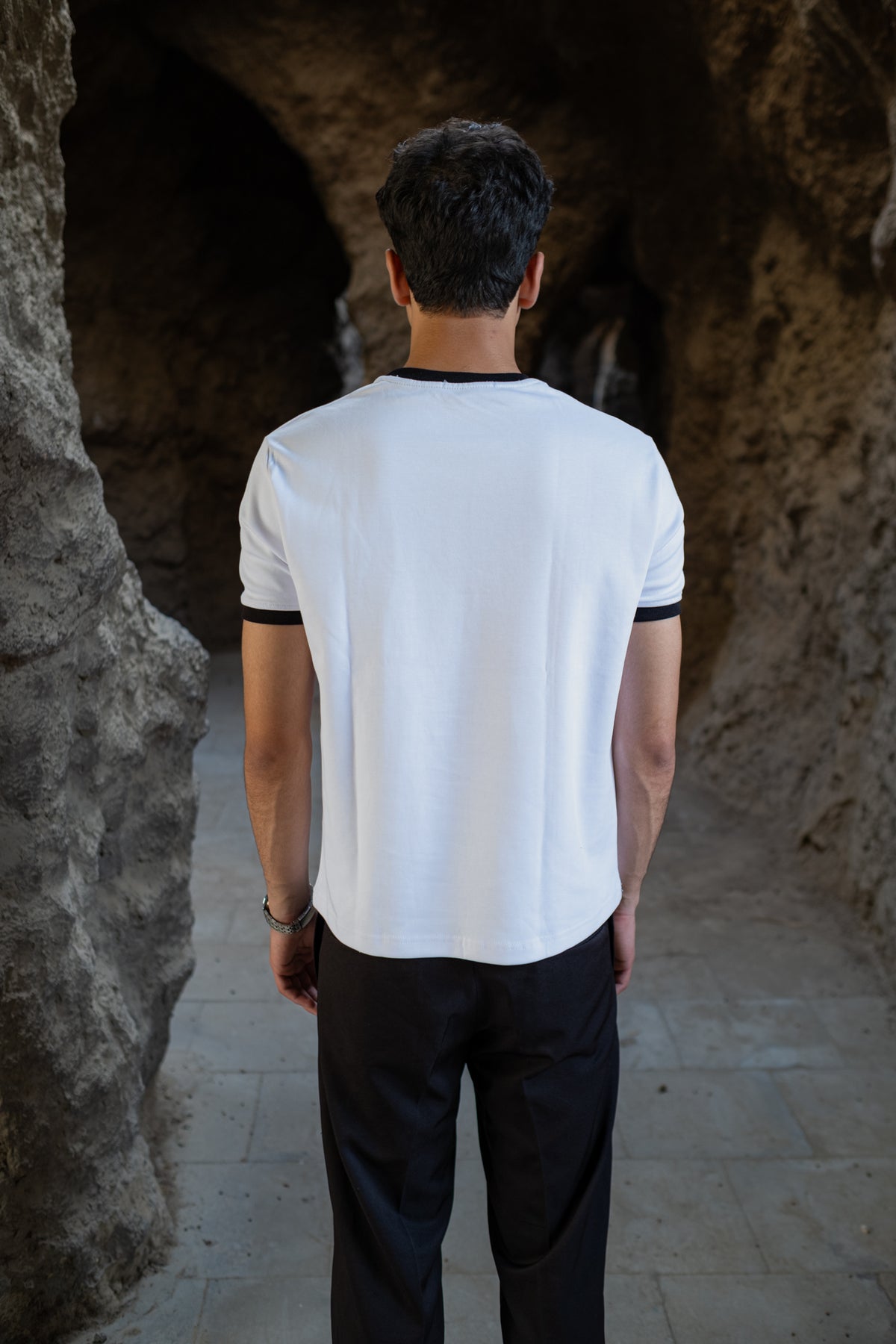 Cropped Muscle Fit Ringer Tee | White