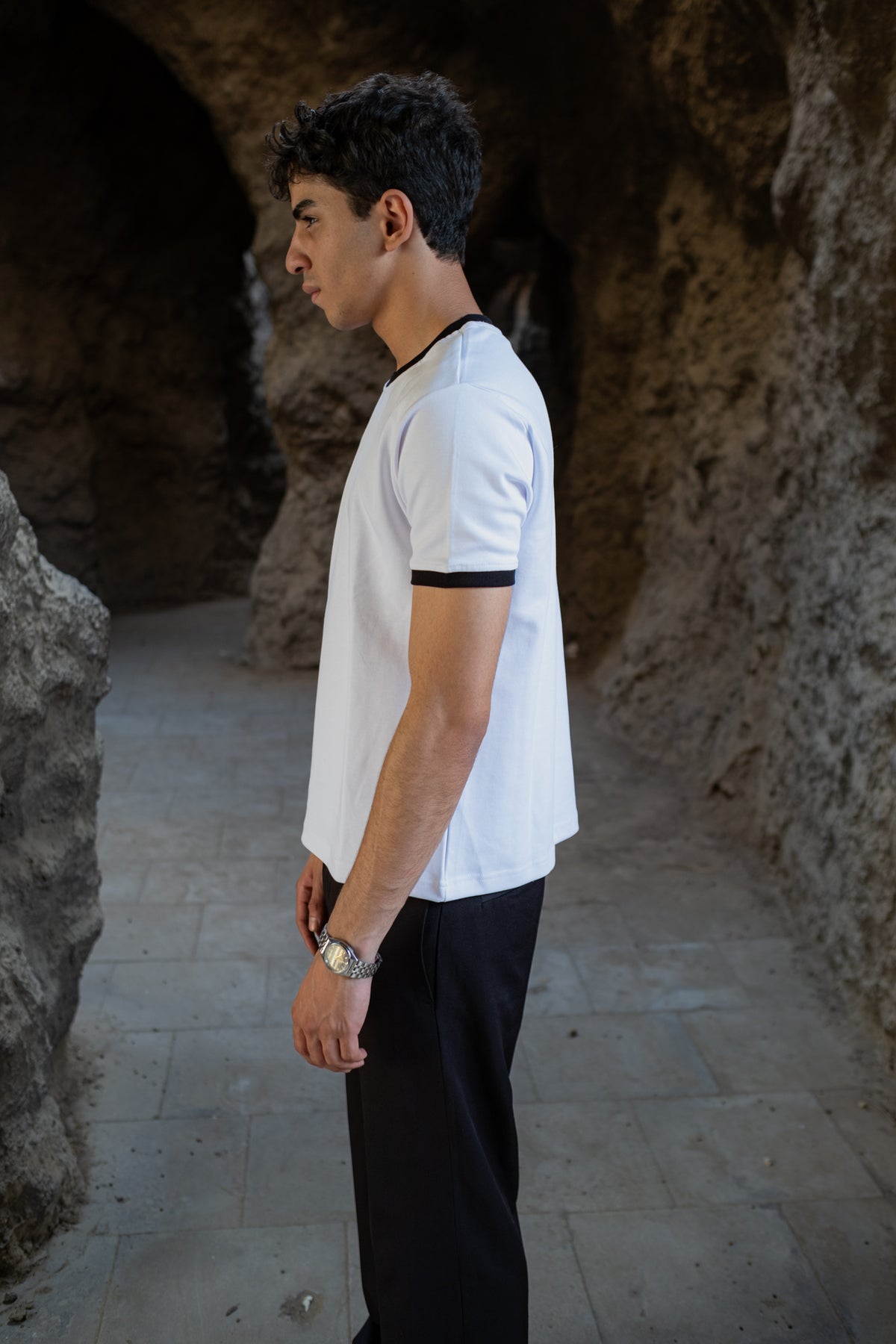 Cropped Muscle Fit Ringer Tee | White