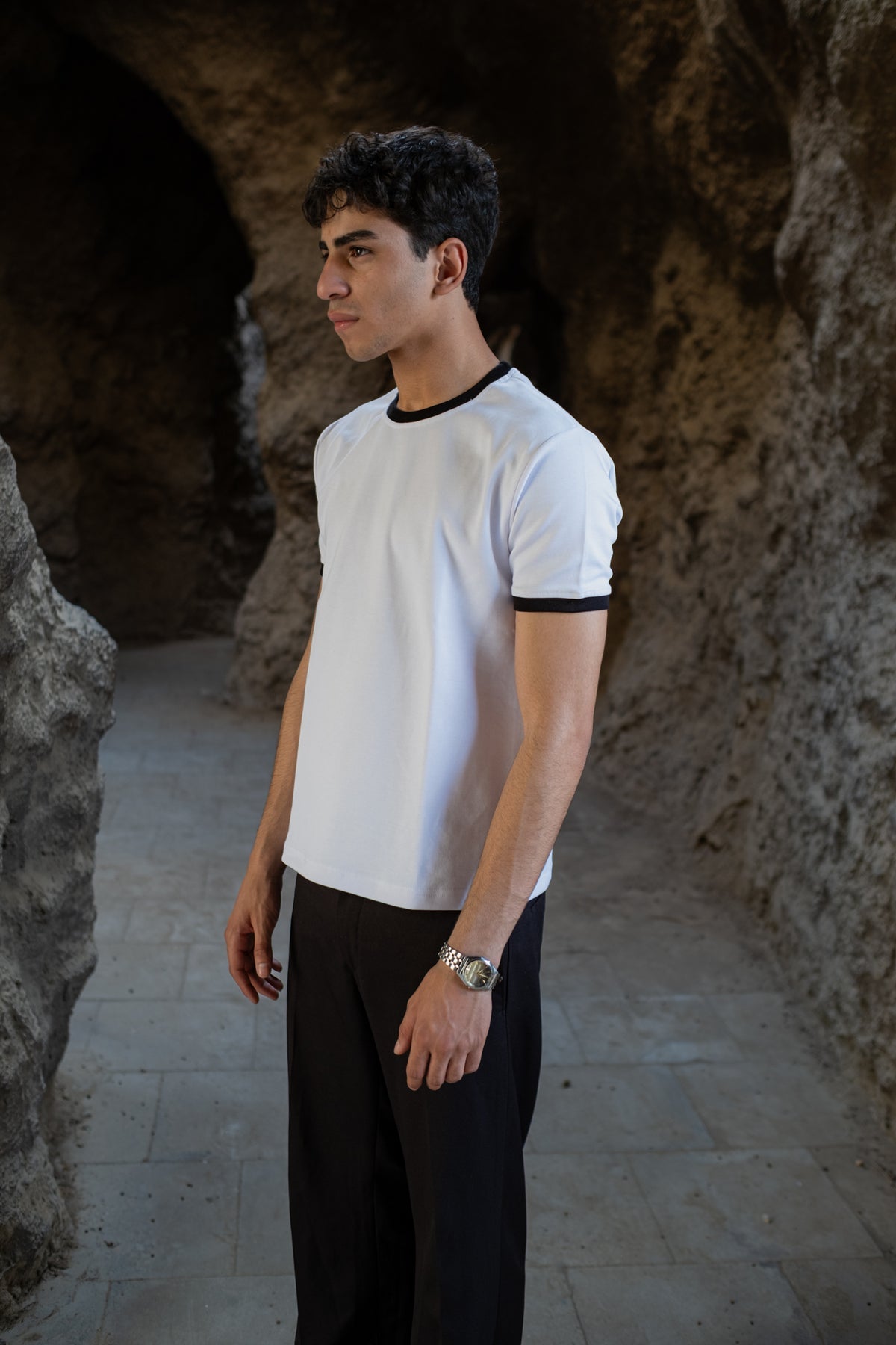 Cropped Muscle Fit Ringer Tee | White
