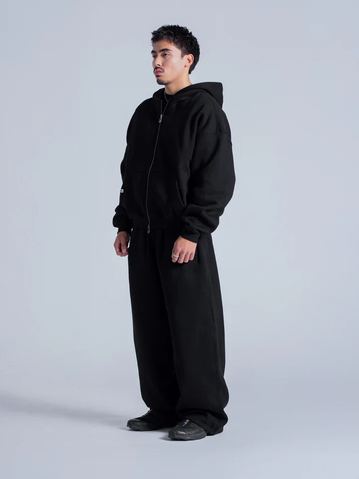 Heavy Double-Knit Zip Hoodie Set – Black