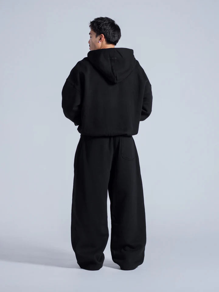 Heavy Double-Knit Zip Hoodie Set – Black